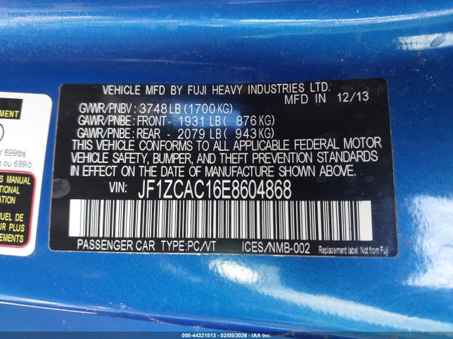 JF1ZCAC16E8604868 Subaru Brz Limited