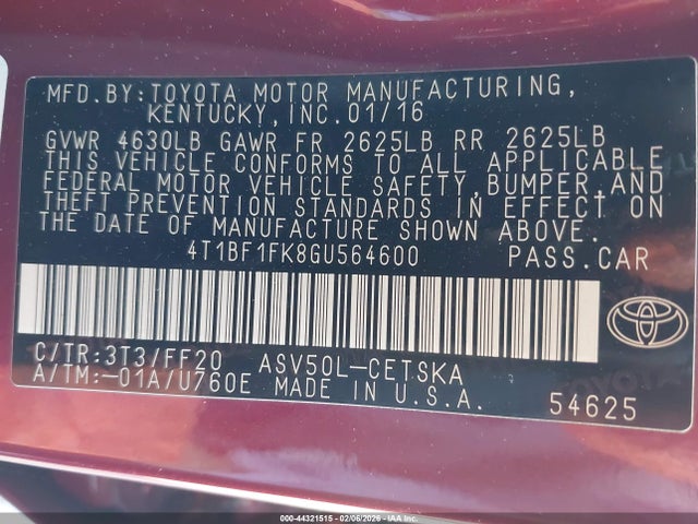 Toyota CAMRY SE 2016 4T1BF1FK8GU564600 Image 9