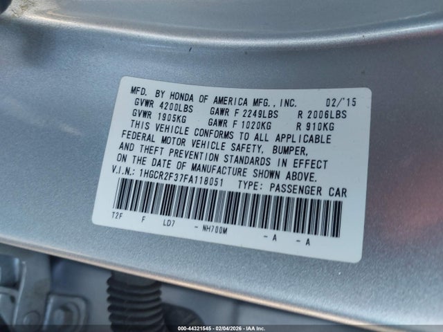 Honda ACCORD LX 2015 1HGCR2F37FA118051 Image 9