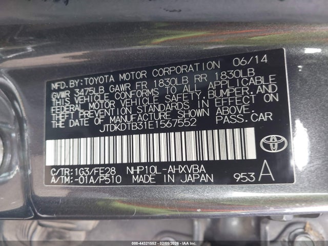 JTDKDTB31E1567552 Toyota Prius C One