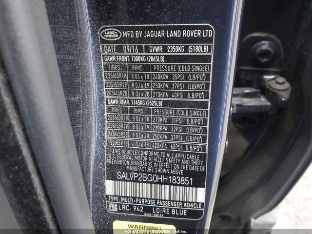 SALVP2BG0HH183851 Land Rover Range Rover Evoque Se/se Premium