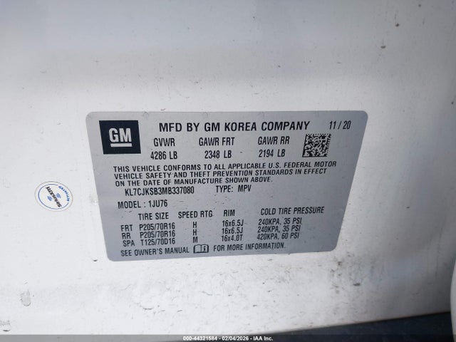 2021 CHEVROLET TRAX KL7CJKSB3MB337080 Photo 8