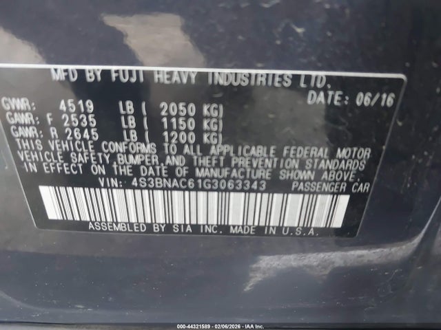 Subaru Legacy 2.5i Premium 2016 4S3BNAC61G3063343 Image 9