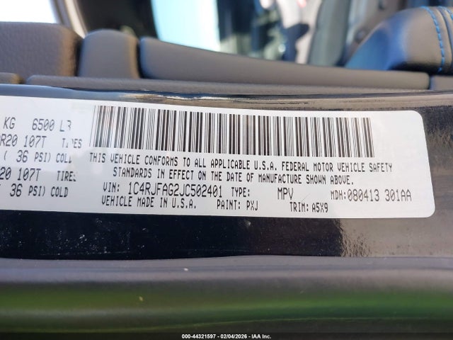 44321597 :رقم المزاد ، 1C4RJFAG2JC502401 vin ، 2018 Jeep Grand Cherokee Upland 4x4 مزاد بيع