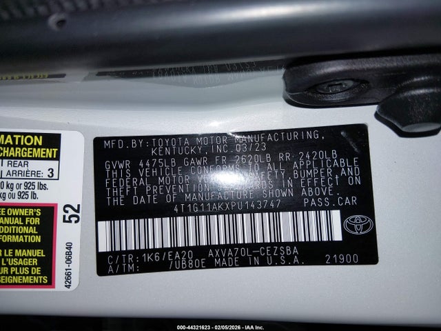 4T1G11AKXPU143747 Toyota CAMRY SE