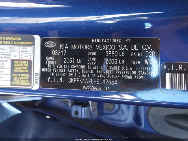 Aukcja sprzedaży 2017 Kia Forte Lx, vin: 3KPFK4A76HE142654, numer aukcji: 44321628