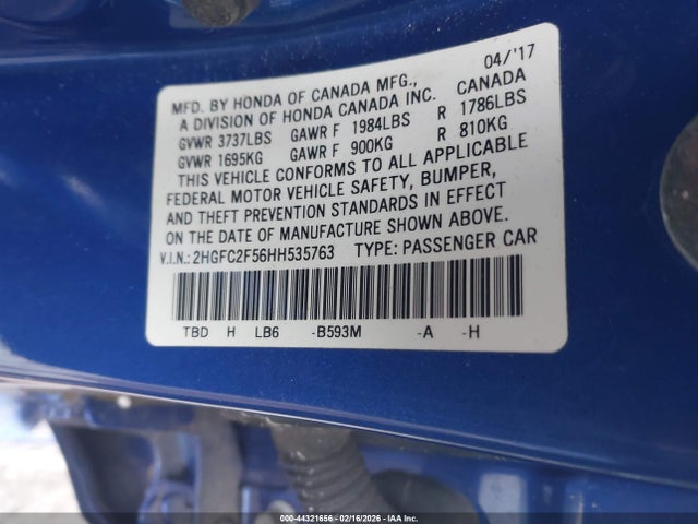 Honda Civic Lx 2017 2HGFC2F56HH535763 Image 9