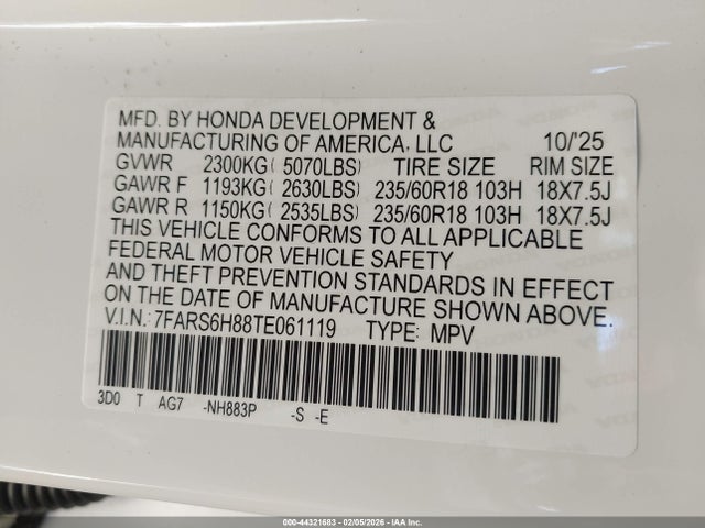 7FARS6H88TE061119 Honda Cr-v Hybrid Awd Sport-l