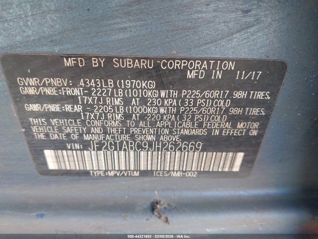 JF2GTABC9JH262669 Subaru Crosstrek 2.0i Premium