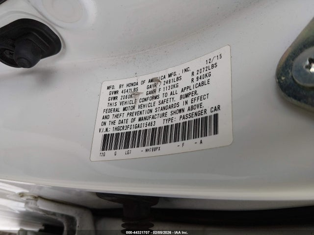44321707 :رقم المزاد ، 1HGCR3F01GA015463 vin ، 2016 Honda Accord Ex-l V-6 مزاد بيع