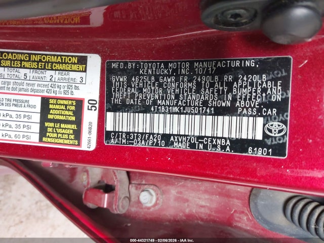 4T1B31HK1JU501741 Toyota Camry Hybrid Le