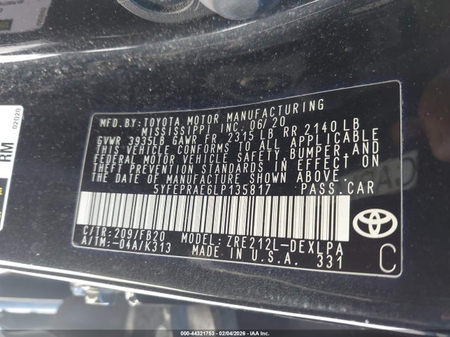 5YFEPRAE6LP135817 Toyota COROLLA LE