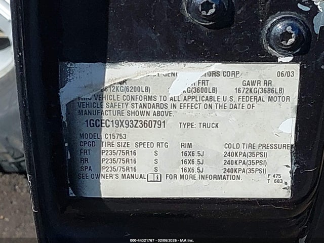 Aukcja sprzedaży 2003 Gmc Sierra 1500hd Slt, vin: 1GTGK13U93F226312, numer aukcji: 44321767