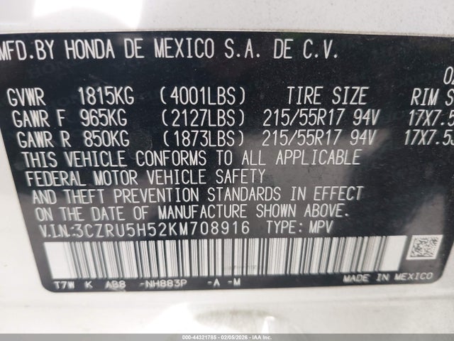 3CZRU5H52KM708916 Honda HR-V EX