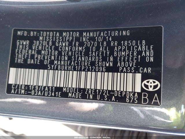 Toyota COROLLA L 2015 5YFBURHE1FP212096 Image 9