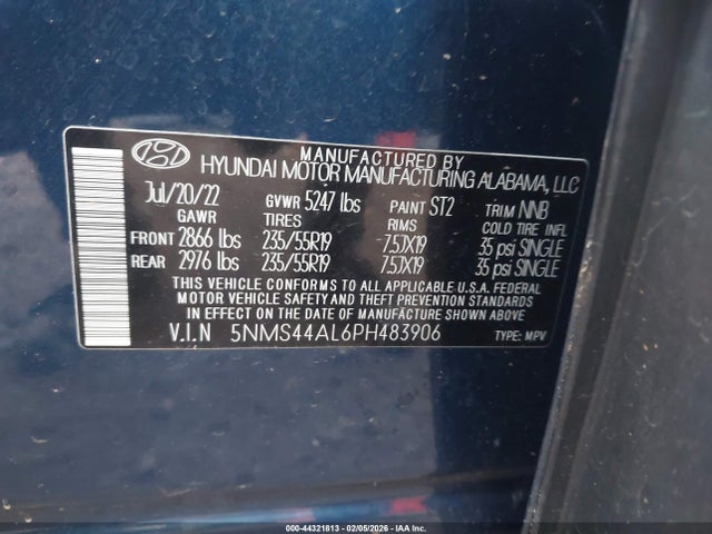 44321813 :رقم المزاد ، 5NMS44AL6PH483906 vin ، 2023 Hyundai Santa Fe Limited مزاد بيع
