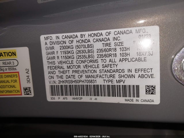 2HKRS5H50PH705831 Honda Cr-v Hybrid Sport