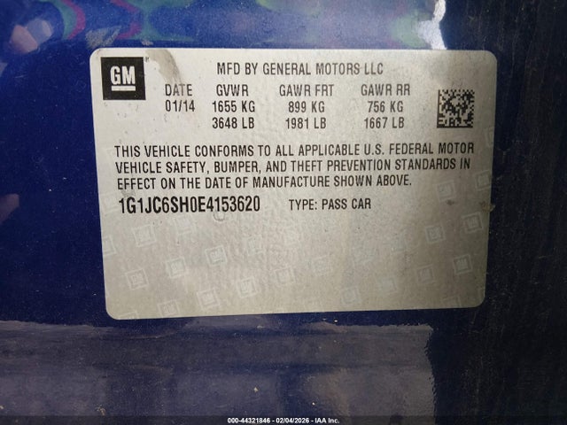 1G1JC6SH0E4153620 Chevrolet Sonic Lt Auto