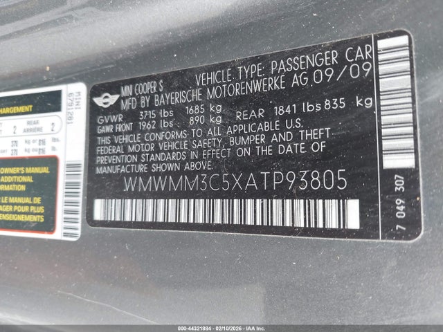 2010 MINI COOPER S CLUBMAN WMWMM3C5XATP93805 Photo 8