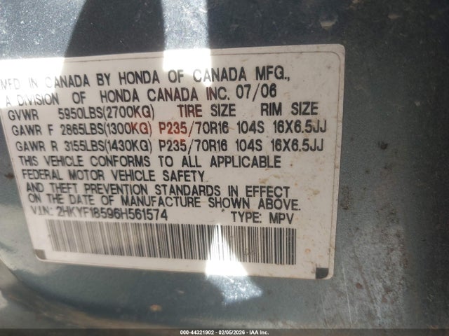 2006 HONDA PILOT 2HKYF18596H561574 Photo 8