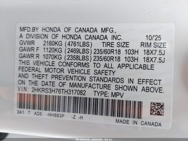 2HKRS3H76TH317082 Honda CR-V