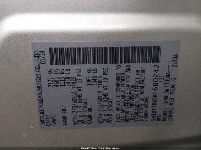 5N1BT3BB3RC680242 Nissan Rogue Sv Intelligent Awd