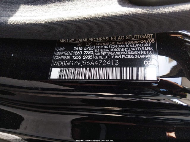 44321996 :رقم المزاد ، WDBNG79J56A472413 vin ، 2006 Mercedes-benz S 65 Amg مزاد بيع