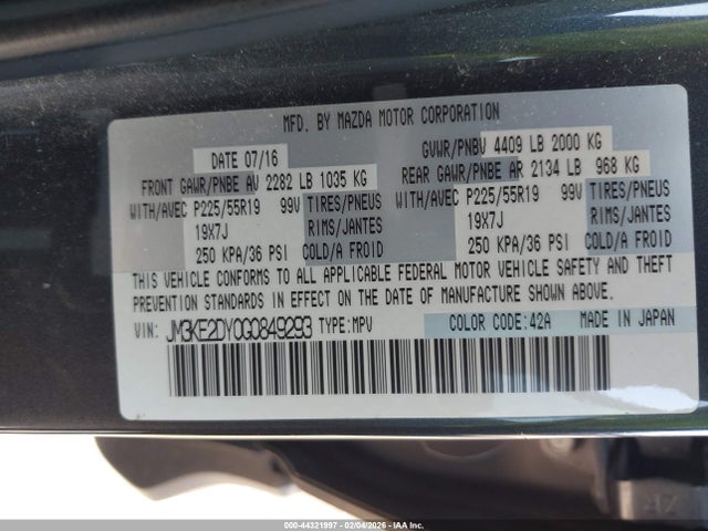 2016 Mazda Cx-5 Grand Touring მანქანა იყიდება აუქციონზე, vin: JM3KE2DY0G0849293, აუქციონის ნომერი: 44321997