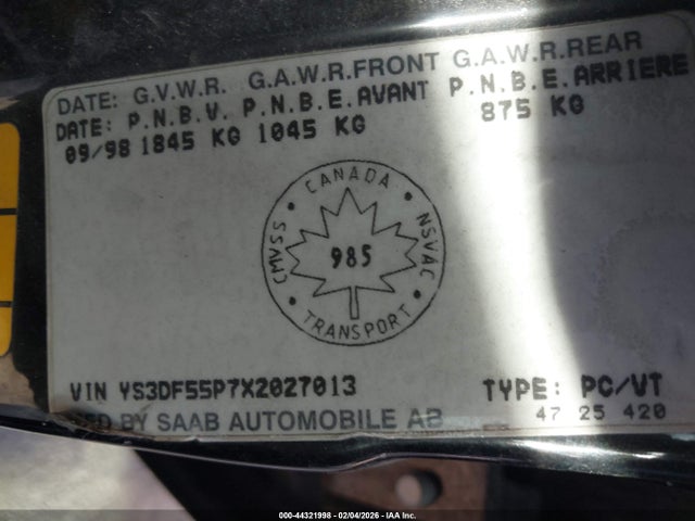 1999 SAAB 9-3 YS3DF55P7X2027013 Photo 8