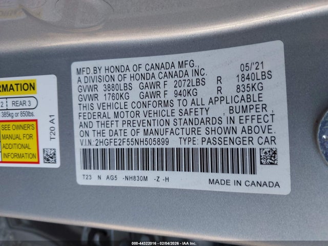 2022 HONDA CIVIC 2HGFE2F55NH505899 Photo 8