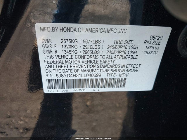 Aukcja sprzedaży 2020 Acura Mdx Standard, vin: 5J8YD4H31LL040699, numer aukcji: 44322069
