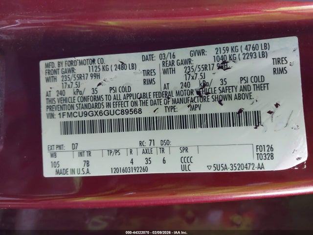 1FMCU9GX6GUC89568 Ford ESCAPE SE