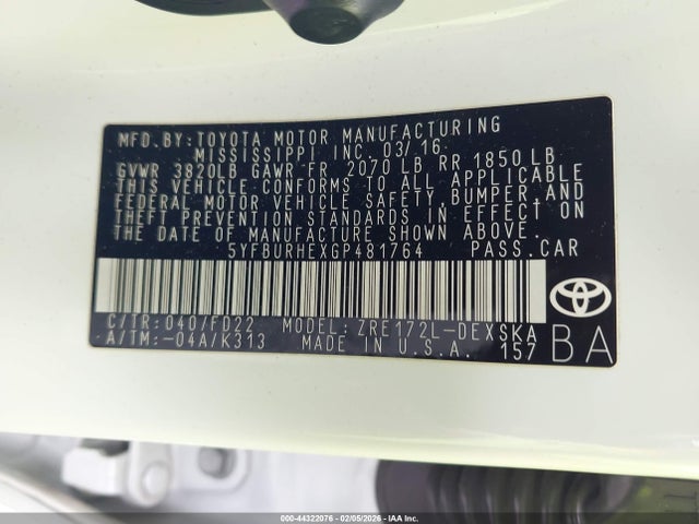 Toyota Corolla S 2016 5YFBURHEXGP481764 Image 9