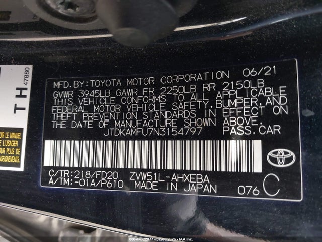 JTDKAMFU7N3154797 Toyota Prius Le