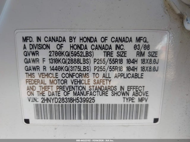 2008 ACURA MDX 2HNYD28318H539925 Photo 8
