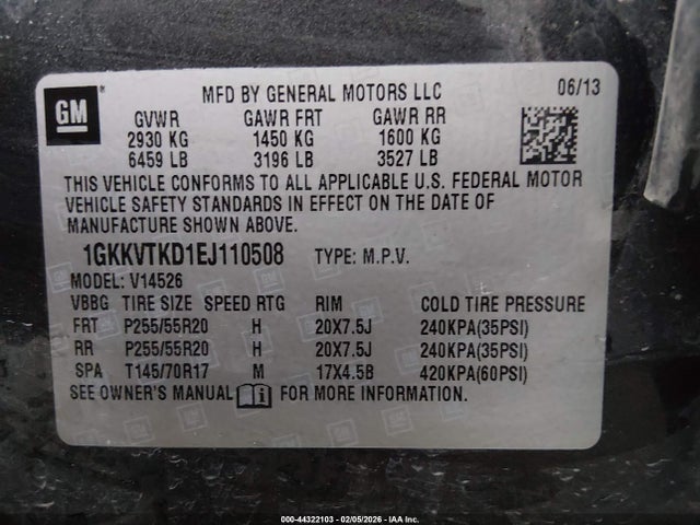 Aukcja sprzedaży 2014 Gmc Acadia Denali, vin: 1GKKVTKD1EJ110508, numer aukcji: 44322103
