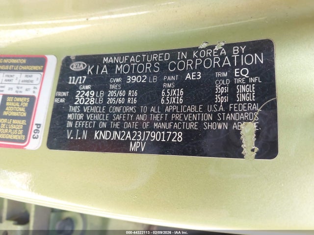 Продаж на аукціоні авто 2018 Kia Soul, vin: KNDJN2A23J7901728, номер лоту: 44322113