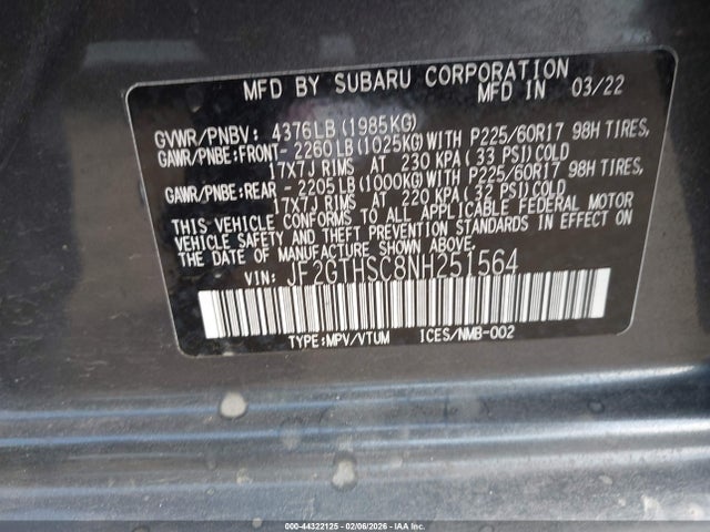 JF2GTHSC8NH251564 Subaru Crosstrek Sport