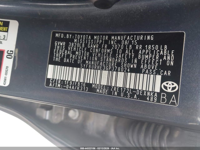 Toyota COROLLA LE 2016 5YFBURHE3GP378024 Image 9