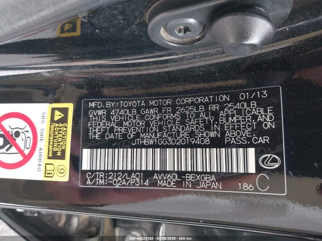 Продаж на аукціоні авто 2013 Lexus Es 300h, vin: JTHBW1GG3D2019408, номер лоту: 44322162