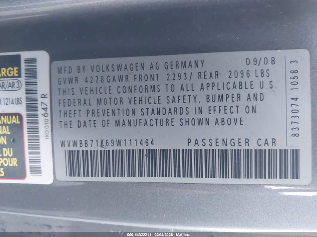 Продаж на аукціоні авто 2009 Volkswagen Rabbit S, vin: WVWBB71K69W111464, номер лоту: 44322211