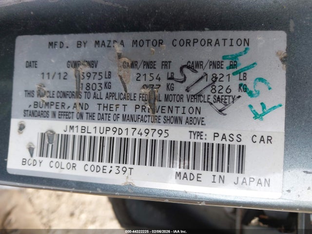 Aukcja sprzedaży 2013 Mazda Mazda3 I Sport, vin: JM1BL1UP9D1749795, numer aukcji: 44322225