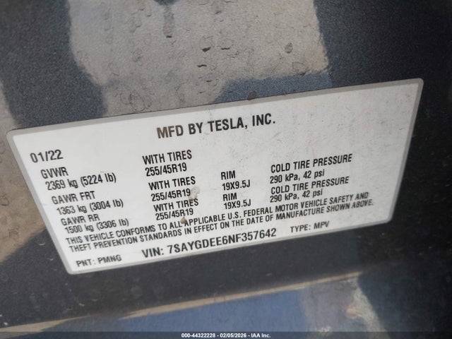 2022 TESLA MODEL Y 7SAYGDEE6NF357642 Photo 8