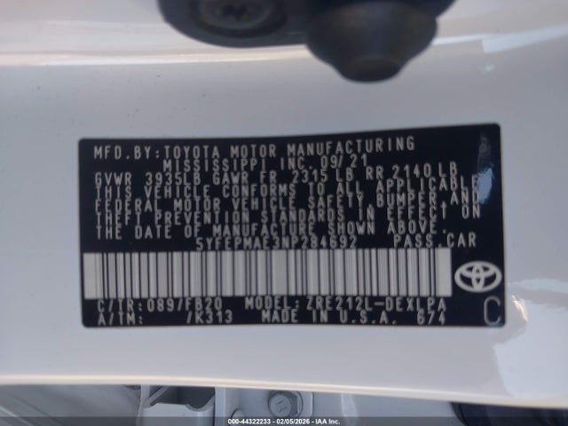 Toyota COROLLA LE 2022 5YFEPMAE3NP284692 Image 9