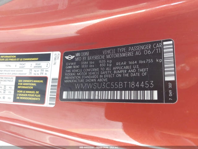 2011 MINI COOPER WMWSU3C55BT184453 Photo 8