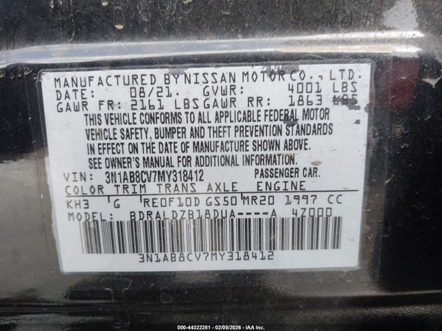 3N1AB8CV7MY318412 Nissan Sentra Sv Xtronic Cvt