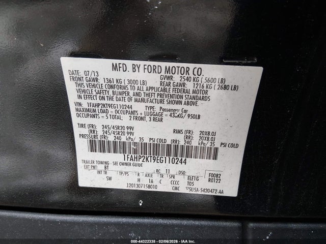 Ford TAURUS SHO 2014 1FAHP2KT9EG110244 Image 9