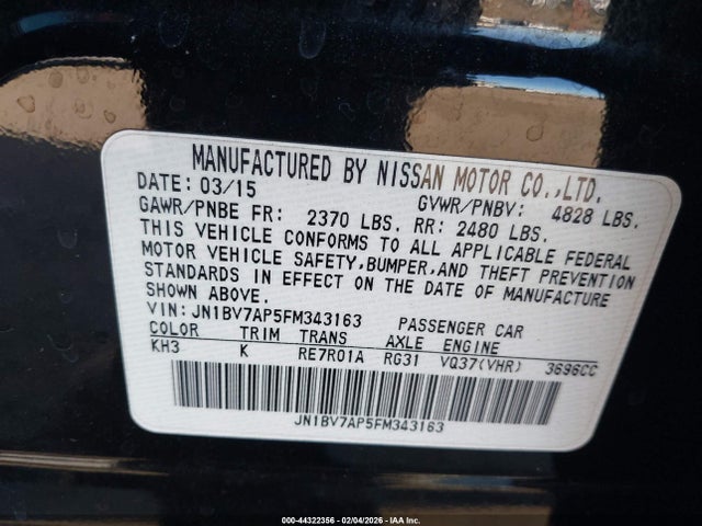 JN1BV7AP5FM343163 Infiniti Q50 Premium