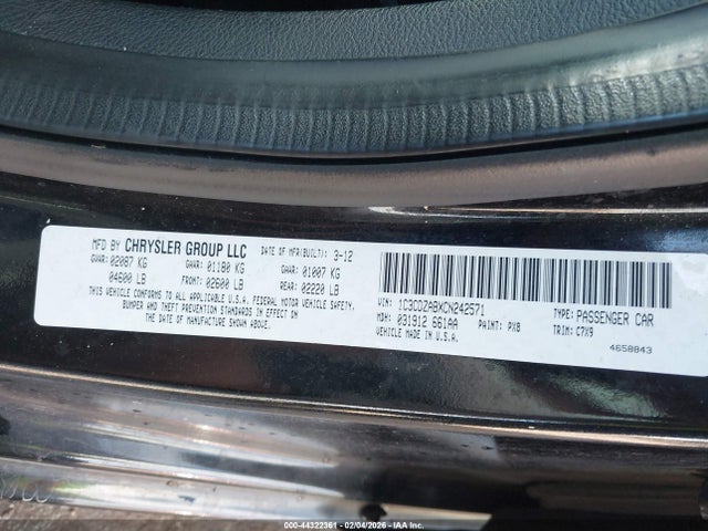 44322361 :رقم المزاد ، 1C3CDZABXCN242571 vin ، 2012 Dodge Avenger Se مزاد بيع