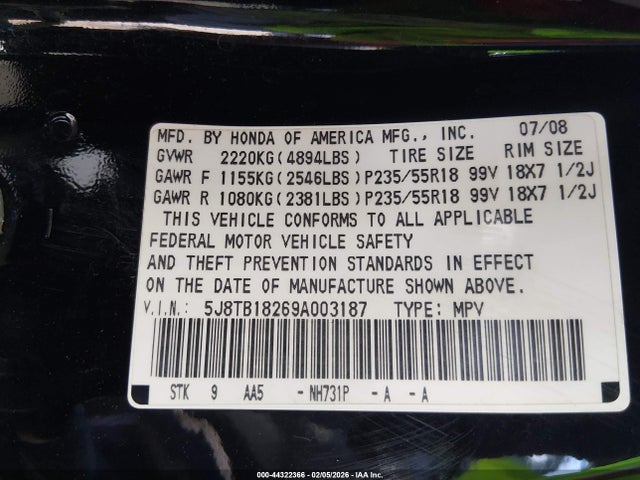 Продаж на аукціоні авто 2009 Acura Rdx, vin: 5J8TB18269A003187, номер лоту: 44322366